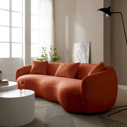 Minimalist Curved Sofa with Pillows - Soft Corduroy or Cozy Polar Fleece Upholstery