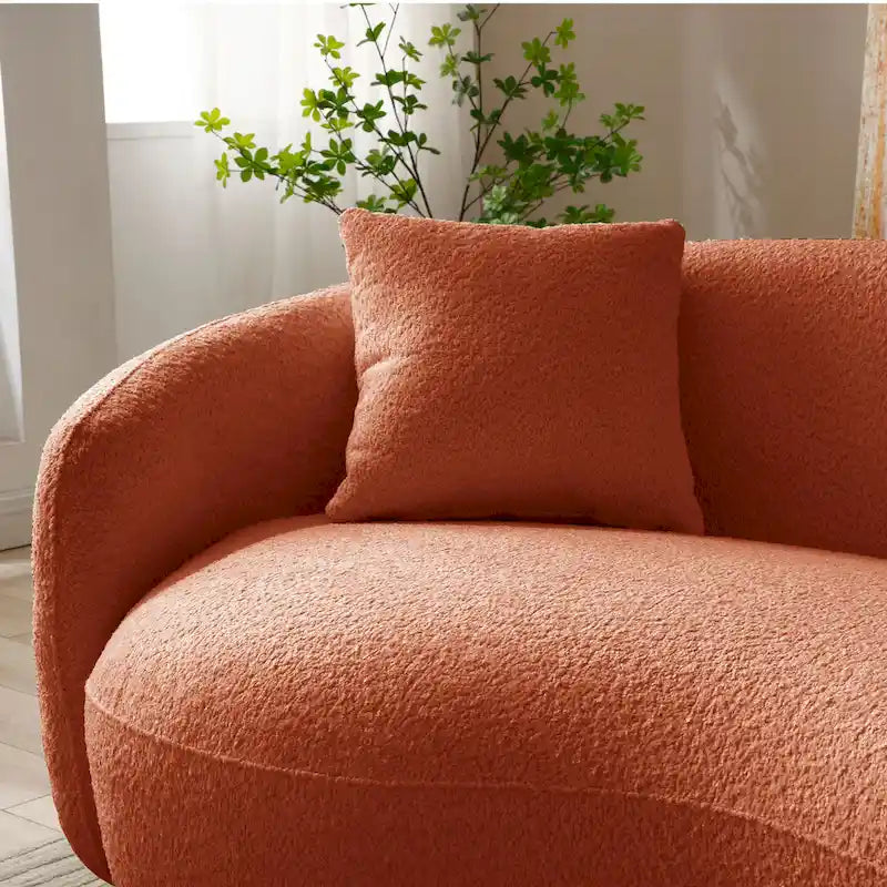 Minimalist Curved Sofa with Pillows - Soft Corduroy or Cozy Polar Fleece Upholstery