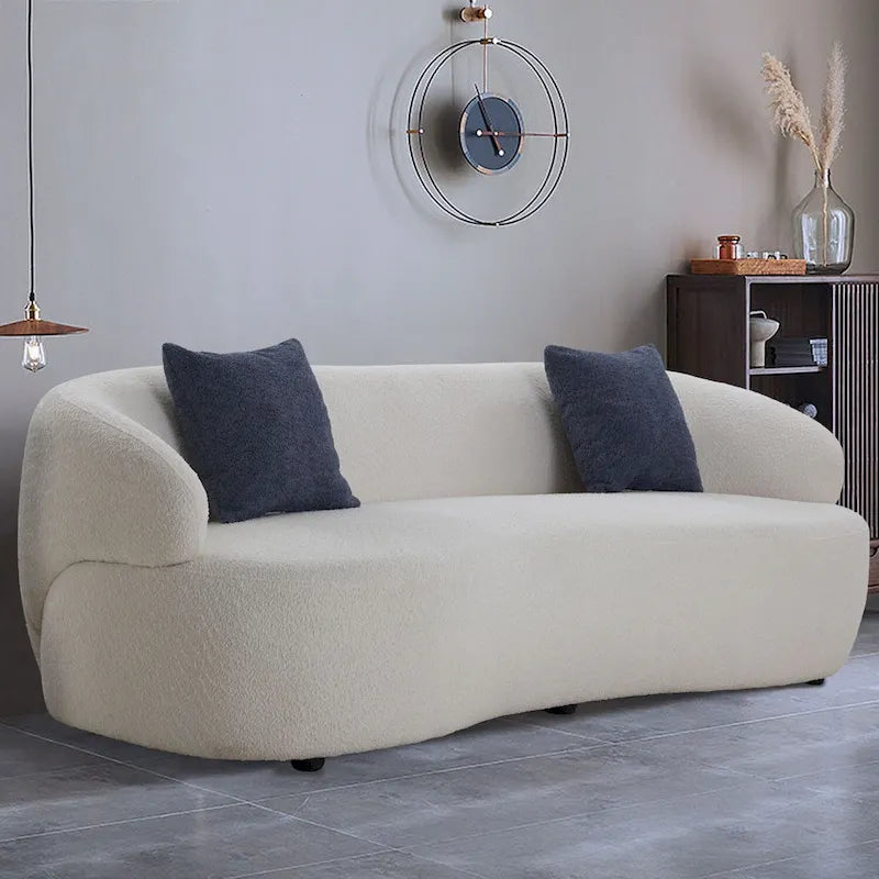 Minimalist Curved Sofa with Pillows - Soft Corduroy or Cozy Polar Fleece Upholstery