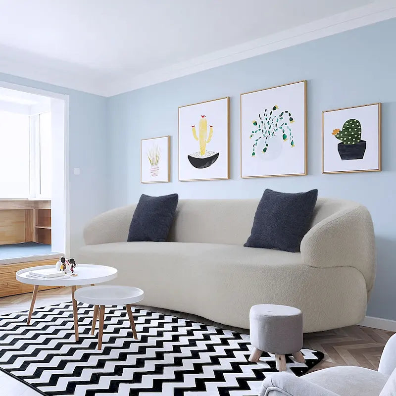 Minimalist Curved Sofa with Pillows - Soft Corduroy or Cozy Polar Fleece Upholstery