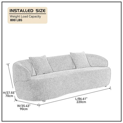 Minimalist Curved Sofa with Pillows - Soft Corduroy or Cozy Polar Fleece Upholstery