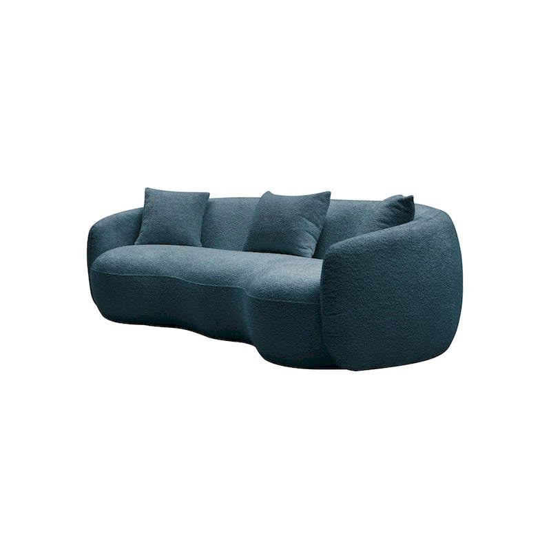 Minimalist Curved Sofa with Pillows - Soft Corduroy or Cozy Polar Fleece Upholstery