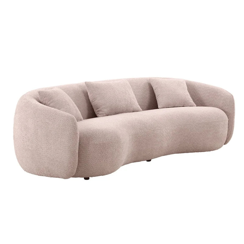Minimalist Curved Sofa with Pillows - Soft Corduroy or Cozy Polar Fleece Upholstery
