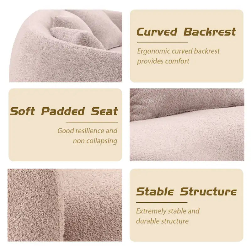 Minimalist Curved Sofa with Pillows - Soft Corduroy or Cozy Polar Fleece Upholstery