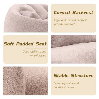 Minimalist Curved Sofa with Pillows - Soft Corduroy or Cozy Polar Fleece Upholstery