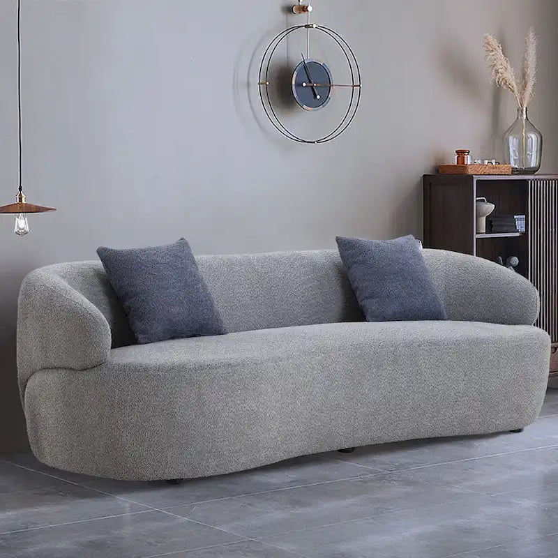Minimalist Curved Sofa with Pillows - Soft Corduroy or Cozy Polar Fleece Upholstery