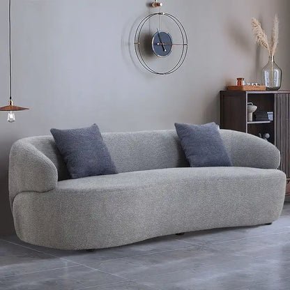 Minimalist Curved Sofa with Pillows - Soft Corduroy or Cozy Polar Fleece Upholstery