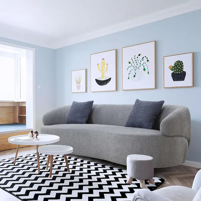 Minimalist Curved Sofa with Pillows - Soft Corduroy or Cozy Polar Fleece Upholstery