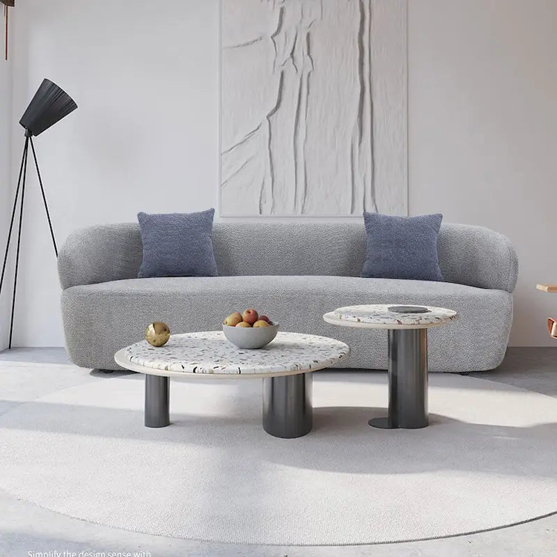 Minimalist Curved Sofa with Pillows - Soft Corduroy or Cozy Polar Fleece Upholstery