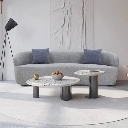 Minimalist Curved Sofa with Pillows - Soft Corduroy or Cozy Polar Fleece Upholstery