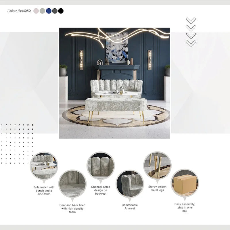 CraftPorch Luxurious Velvet Upholstered 3-piece Living Set