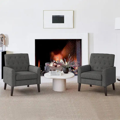 LUE BONA Linen and Walnut Legs Mid Century Modern Button Tufted Accent Chair (Set of 2) - 33.86 H X 27.95 W X 29.53 D