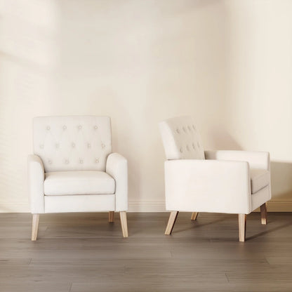 LUE BONA Linen and Walnut Legs Mid Century Modern Button Tufted Accent Chair (Set of 2) - 33.86 H X 27.95 W X 29.53 D