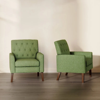 LUE BONA Linen and Walnut Legs Mid Century Modern Button Tufted Accent Chair (Set of 2) - 33.86 H X 27.95 W X 29.53 D