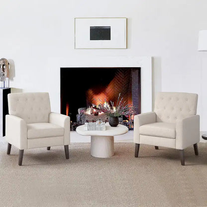 LUE BONA Linen and Walnut Legs Mid Century Modern Button Tufted Accent Chair (Set of 2) - 33.86 H X 27.95 W X 29.53 D