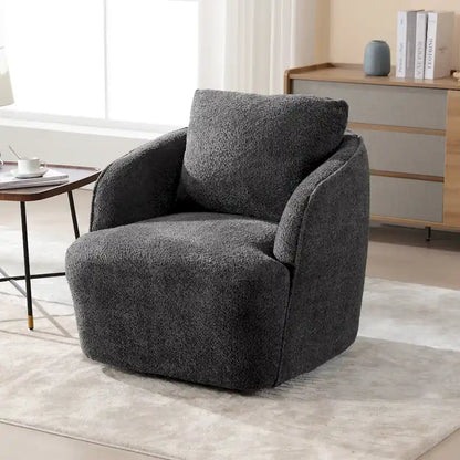 Boucle Fabric Upholstered Swivel Barrel Armchair With Pillow
