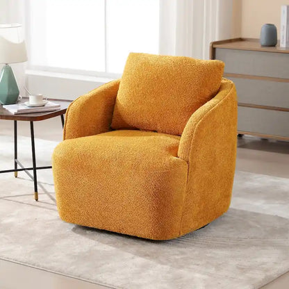 Boucle Fabric Upholstered Swivel Barrel Armchair With Pillow