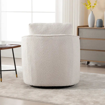 Boucle Fabric Upholstered Swivel Barrel Armchair With Pillow