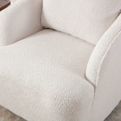 Boucle Fabric Upholstered Swivel Barrel Armchair With Pillow
