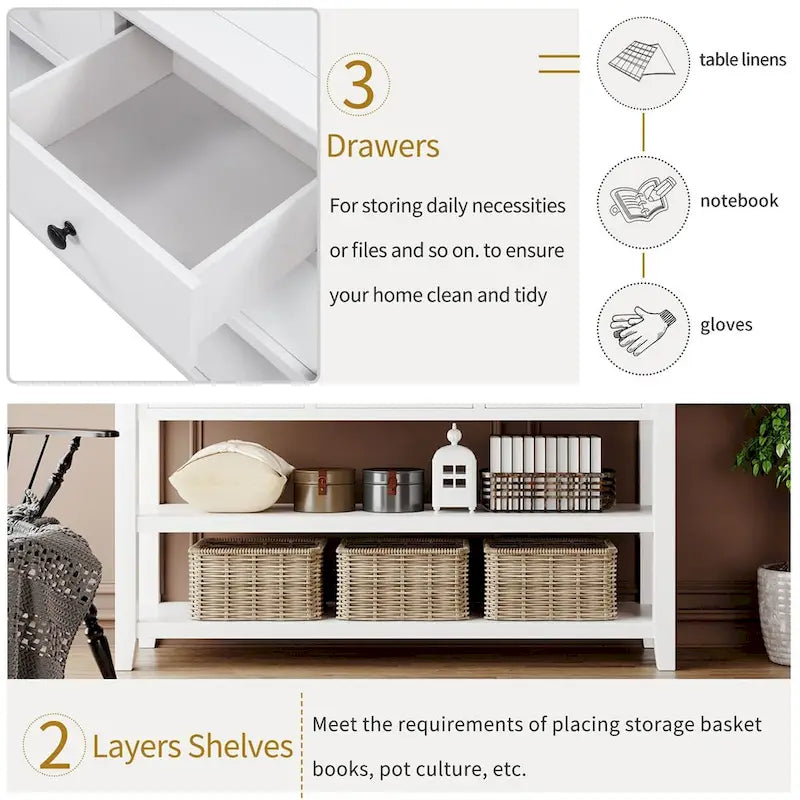 Merax Retro Design Console Table with3 Top Drawers