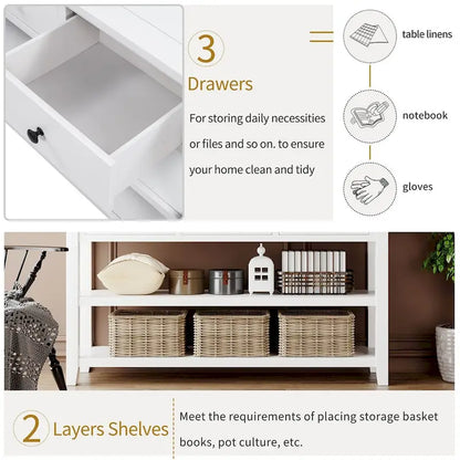 Merax Retro Design Console Table with3 Top Drawers