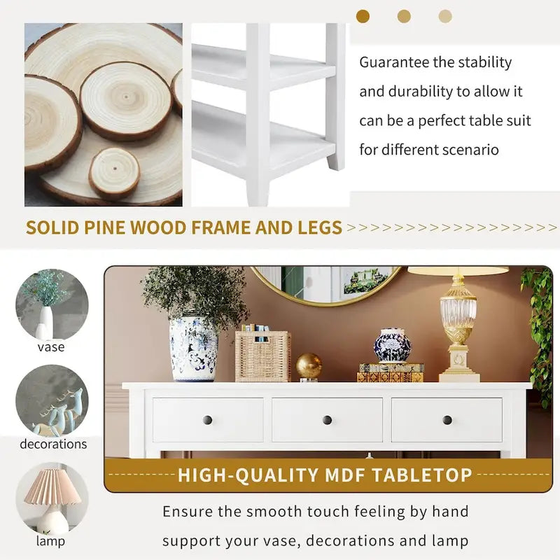 Merax Retro Design Console Table with3 Top Drawers