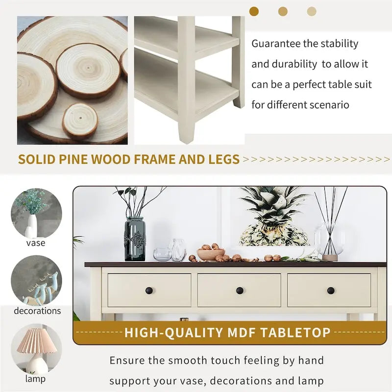 Merax Retro Design Console Table with3 Top Drawers