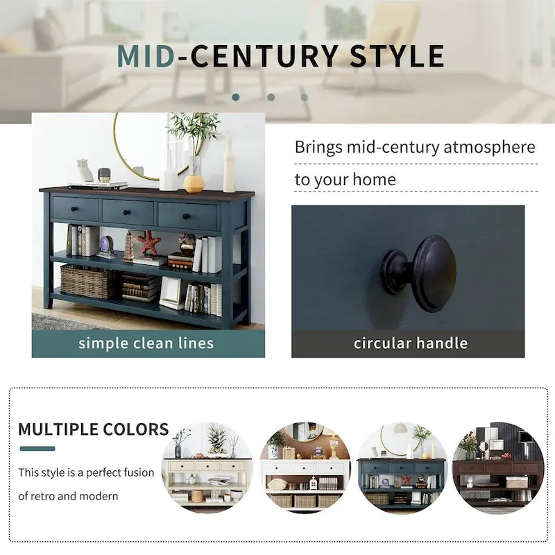 Merax Retro Design Console Table with3 Top Drawers