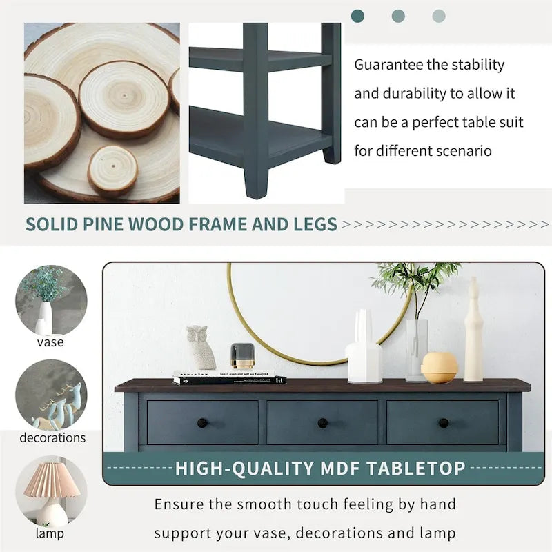 Merax Retro Design Console Table with3 Top Drawers