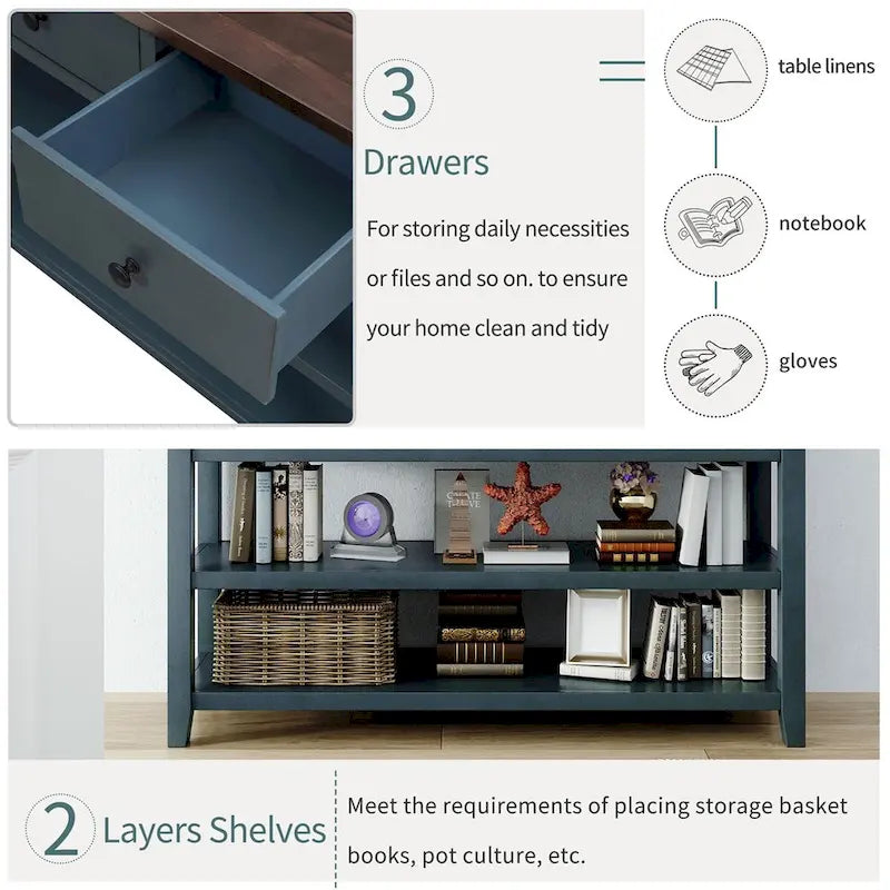 Merax Retro Design Console Table with3 Top Drawers