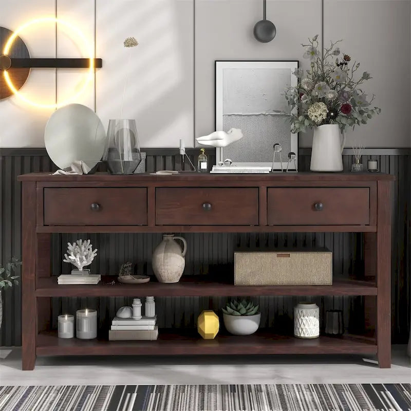 Merax Retro Design Console Table with3 Top Drawers