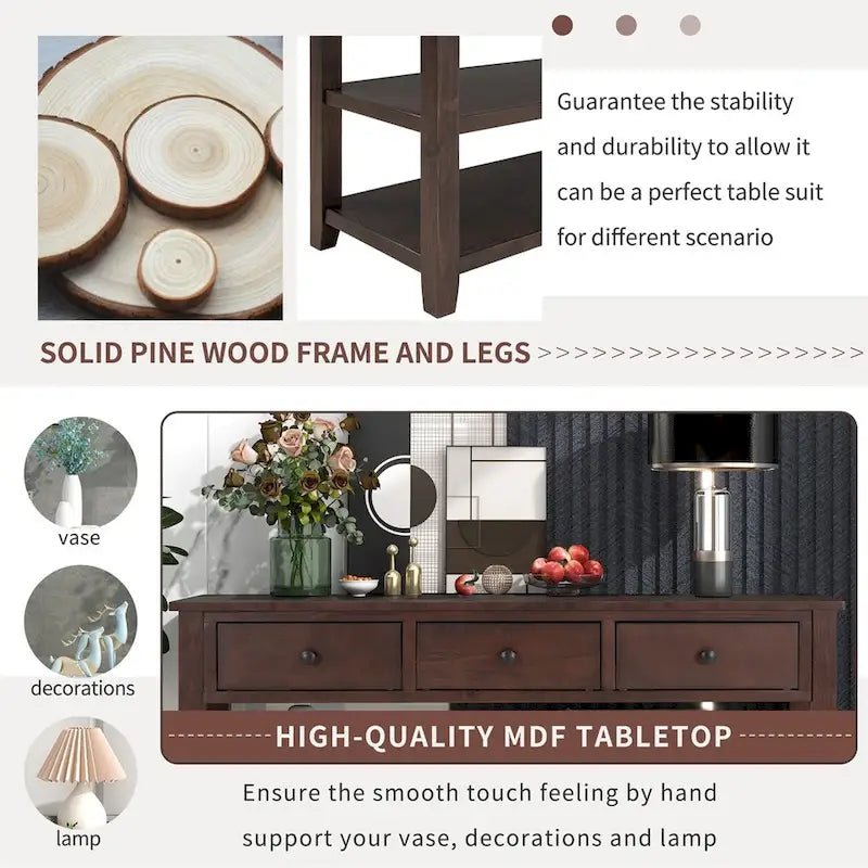 Merax Retro Design Console Table with3 Top Drawers