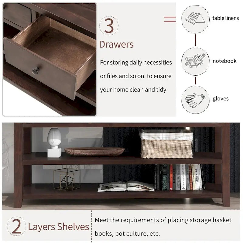 Merax Retro Design Console Table with3 Top Drawers