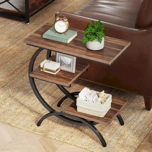 Industrial 3-Tier Small Side Table for Couch