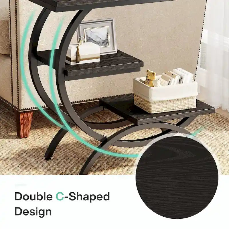 Industrial 3-Tier Small Side Table for Couch