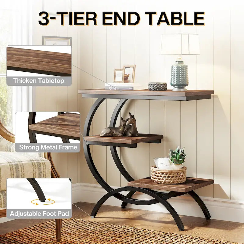 Industrial 3-Tier Small Side Table for Couch