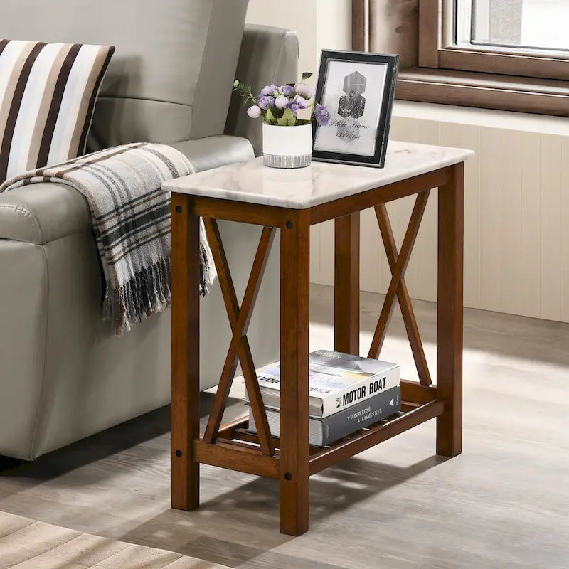 Joya Farmhouse 12-inch Faux Marble 1-Shelf Side Table by Furniture of America