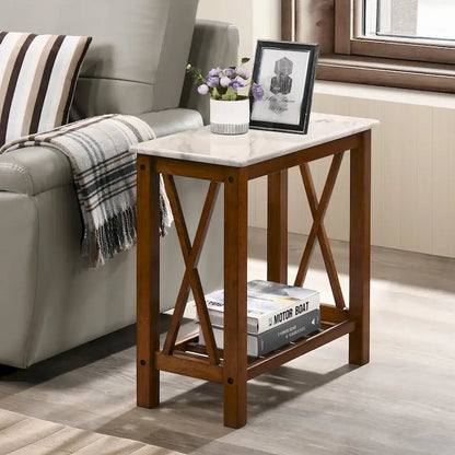 Joya Farmhouse 12-inch Faux Marble 1-Shelf Side Table by Furniture of America