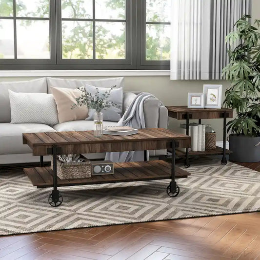 Hyssop Farmhouse Steel 2-Piece Coffee Table Set with Shelf by Furniture of America