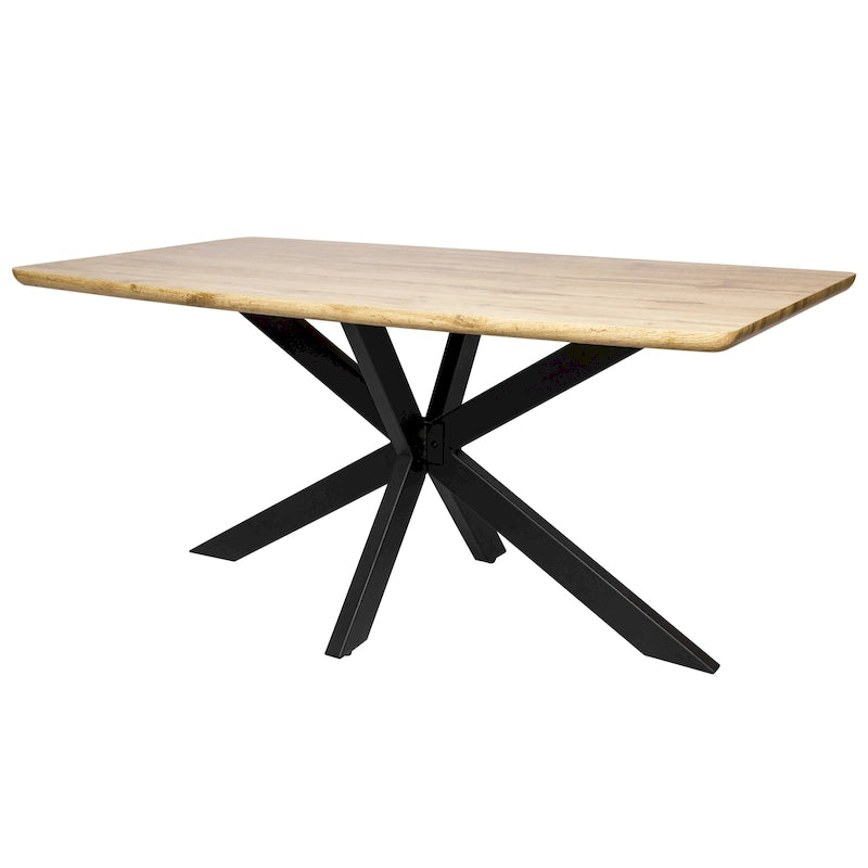 63 Rectangular Dining Table with MDF Tabletop & X-Cross Geometric Metal Base for Home Kitchen Dining Room