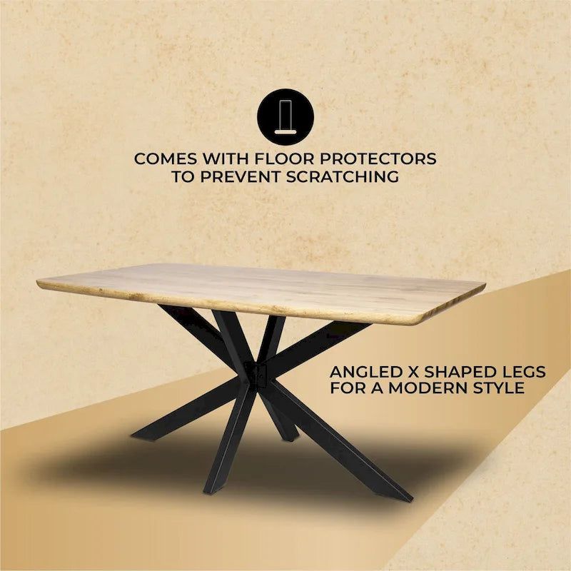 63 Rectangular Dining Table with MDF Tabletop & X-Cross Geometric Metal Base for Home Kitchen Dining Room