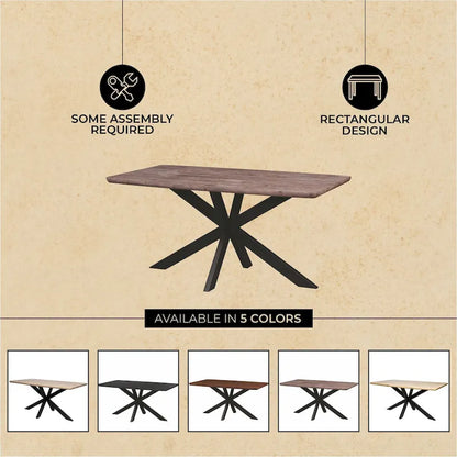 63 Rectangular Dining Table with MDF Tabletop & X-Cross Geometric Metal Base for Home Kitchen Dining Room