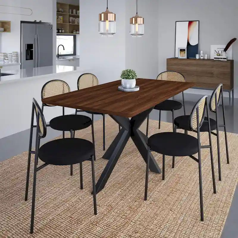 63 Rectangular Dining Table with MDF Tabletop & X-Cross Geometric Metal Base for Home Kitchen Dining Room