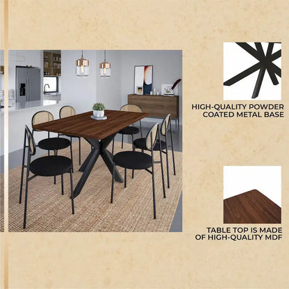 63 Rectangular Dining Table with MDF Tabletop & X-Cross Geometric Metal Base for Home Kitchen Dining Room