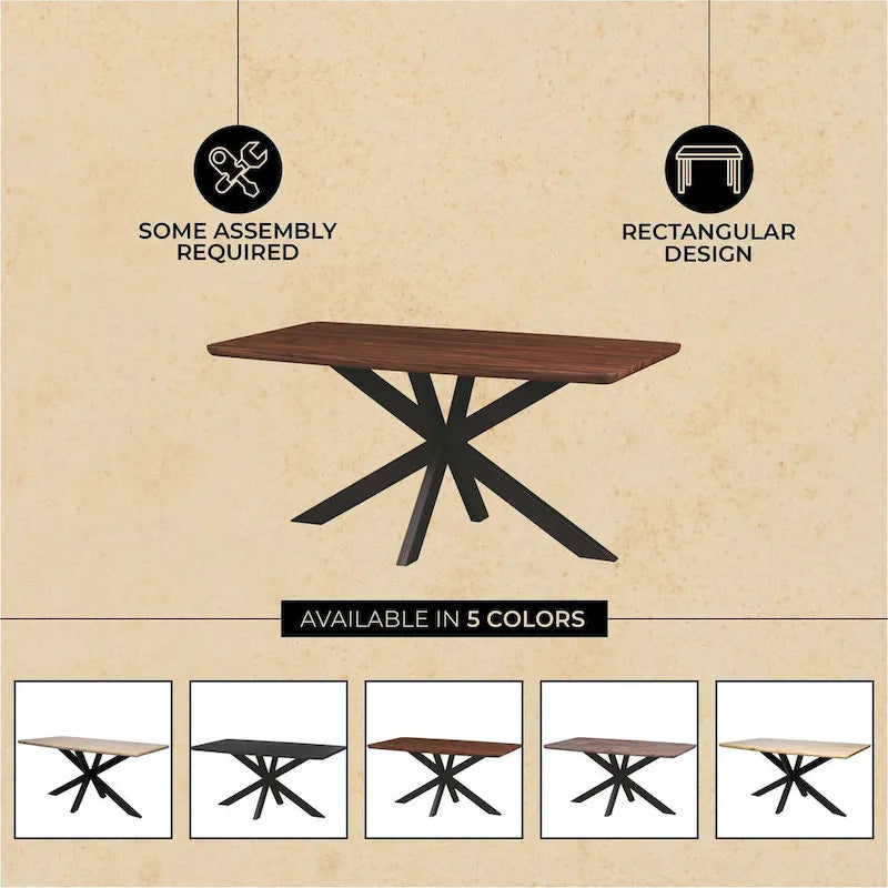 63 Rectangular Dining Table with MDF Tabletop & X-Cross Geometric Metal Base for Home Kitchen Dining Room