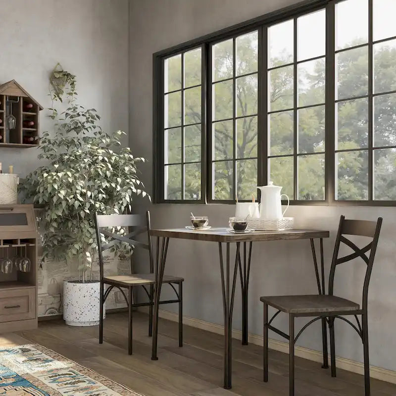 Zath Industrial Metal Compact 3-Piece Square Dining Table Set by Furniture of America