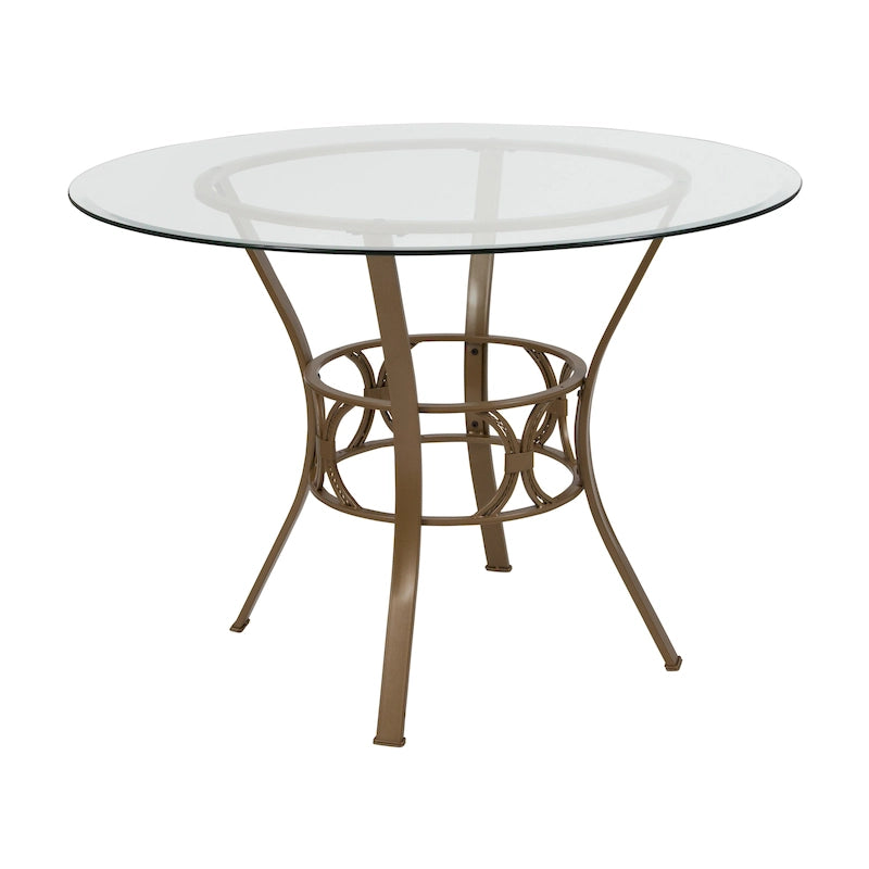 42 Round Glass Dining Table with Crescent Style Metal Frame