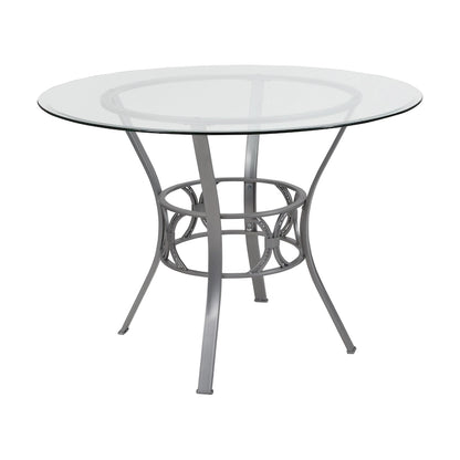 42 Round Glass Dining Table with Crescent Style Metal Frame