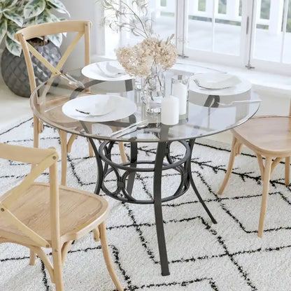 42 Round Glass Dining Table with Crescent Style Metal Frame