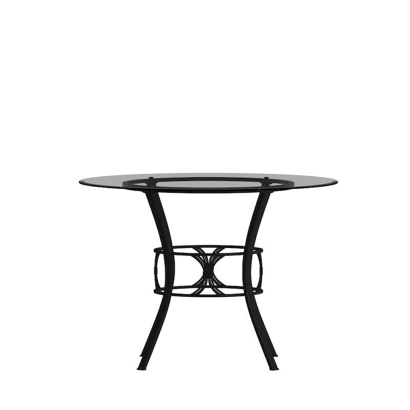 42 Round Glass Dining Table with Crescent Style Metal Frame